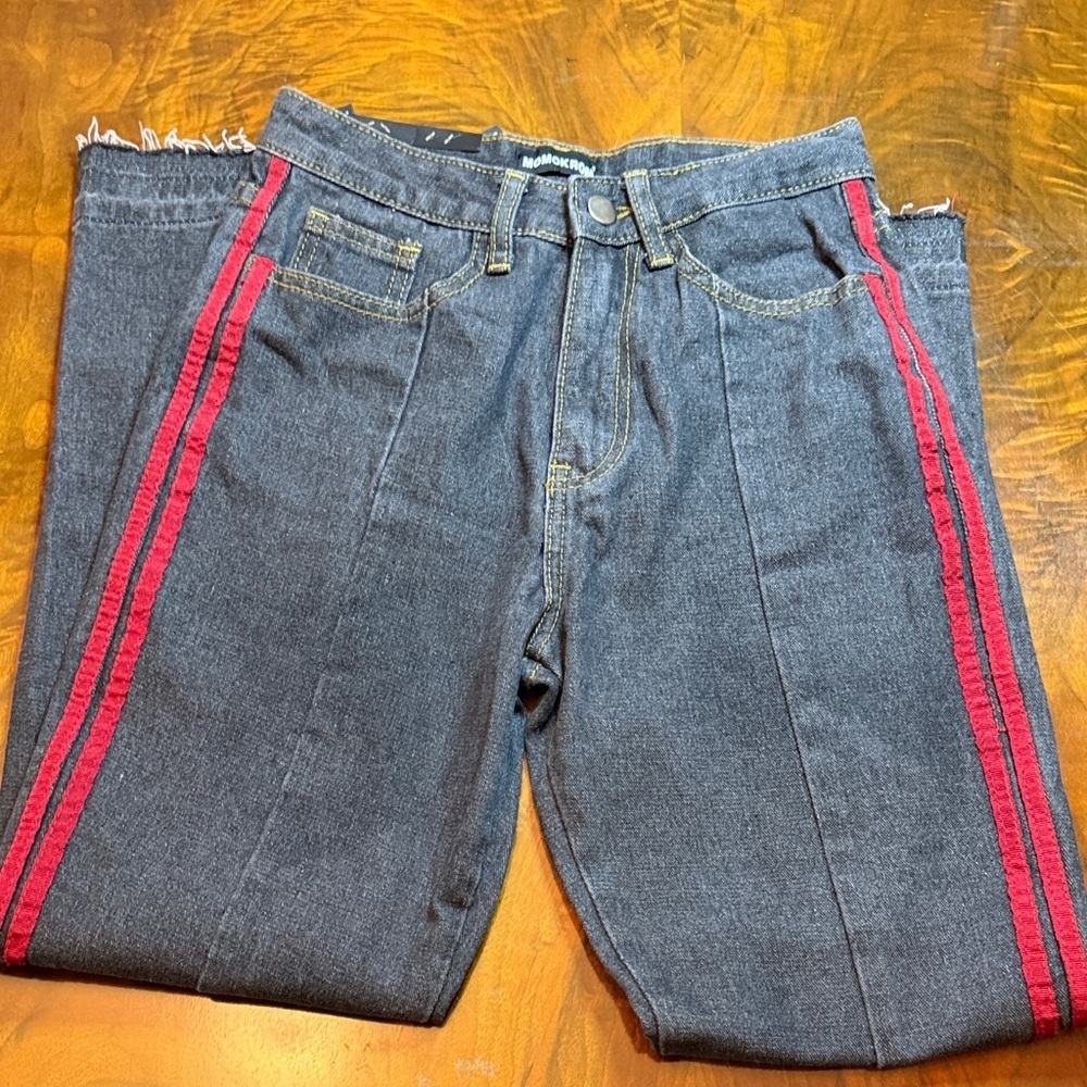 Momokrom Women's NWT Red Stripe Black Jeans - Picture 3 of 8